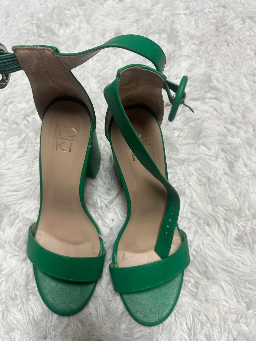 Yoki Emerald Green Ankle-Strap Block Heel Sandals
